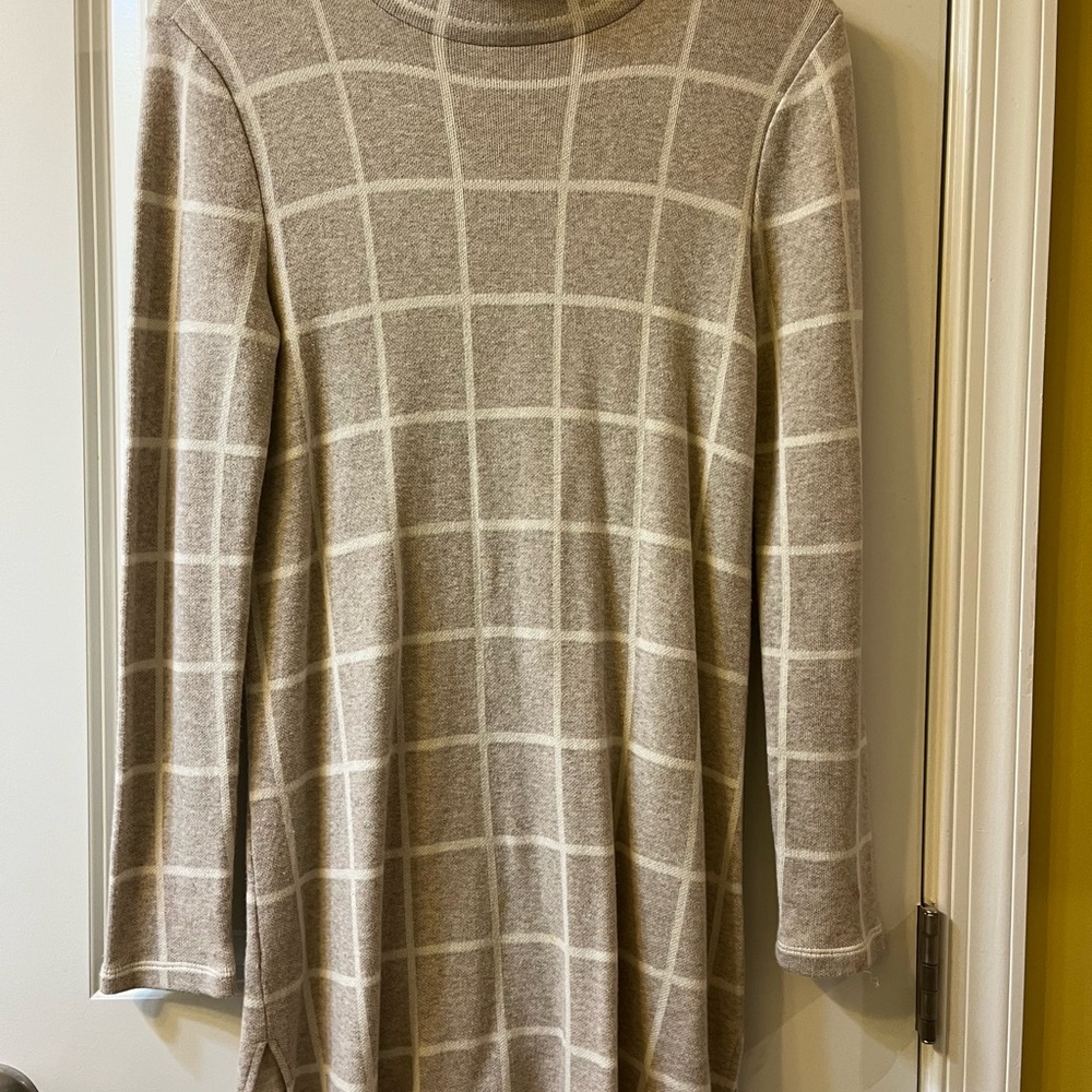Women's Beige Checkered Sweater Dress